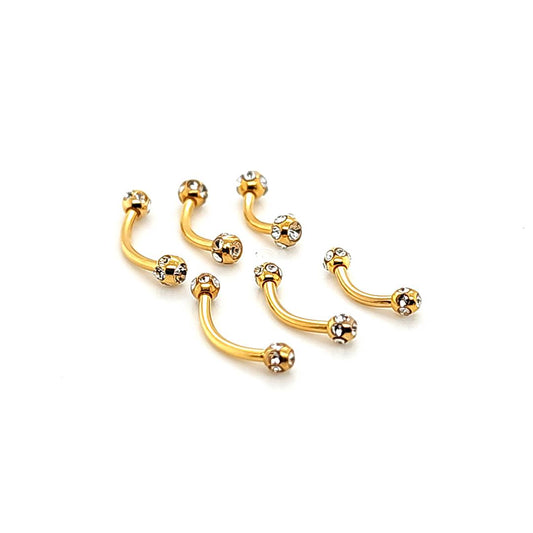 16G Eyebrow, Multi Stone -Gold Steel