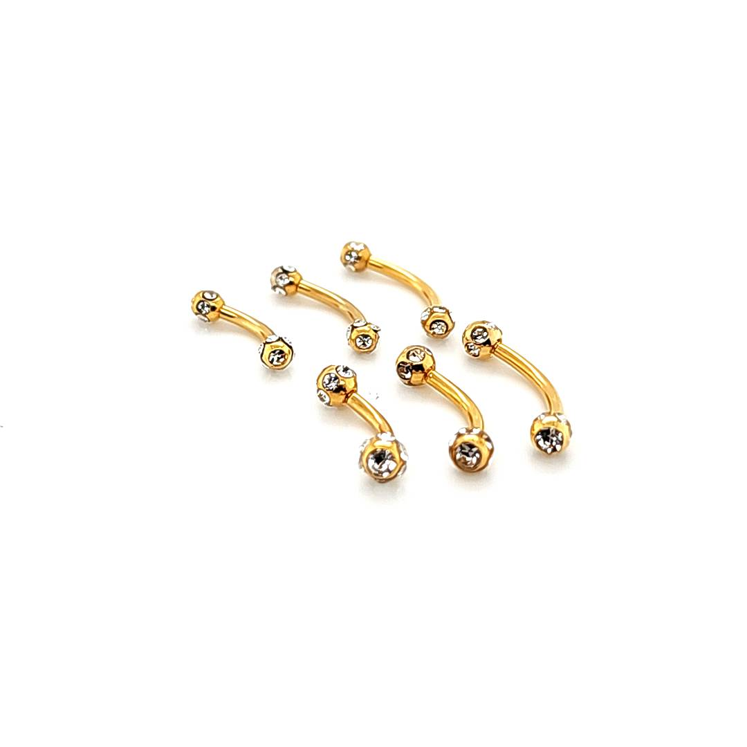 16G Eyebrow, Multi Stone -Gold Steel