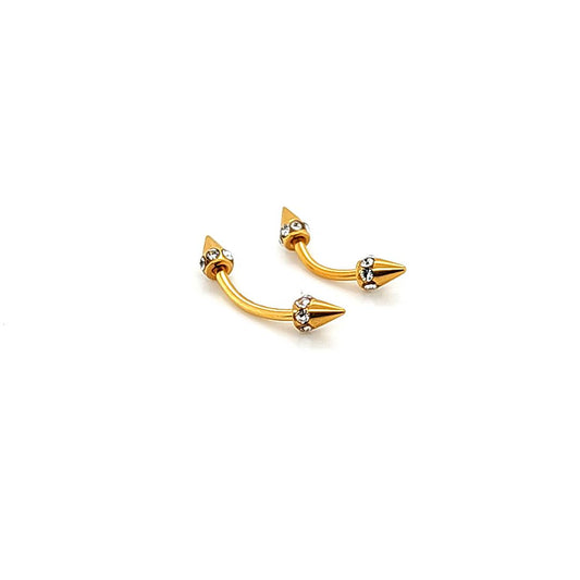 16G Eyebrow, Multi Stone Cone -Gold Steel