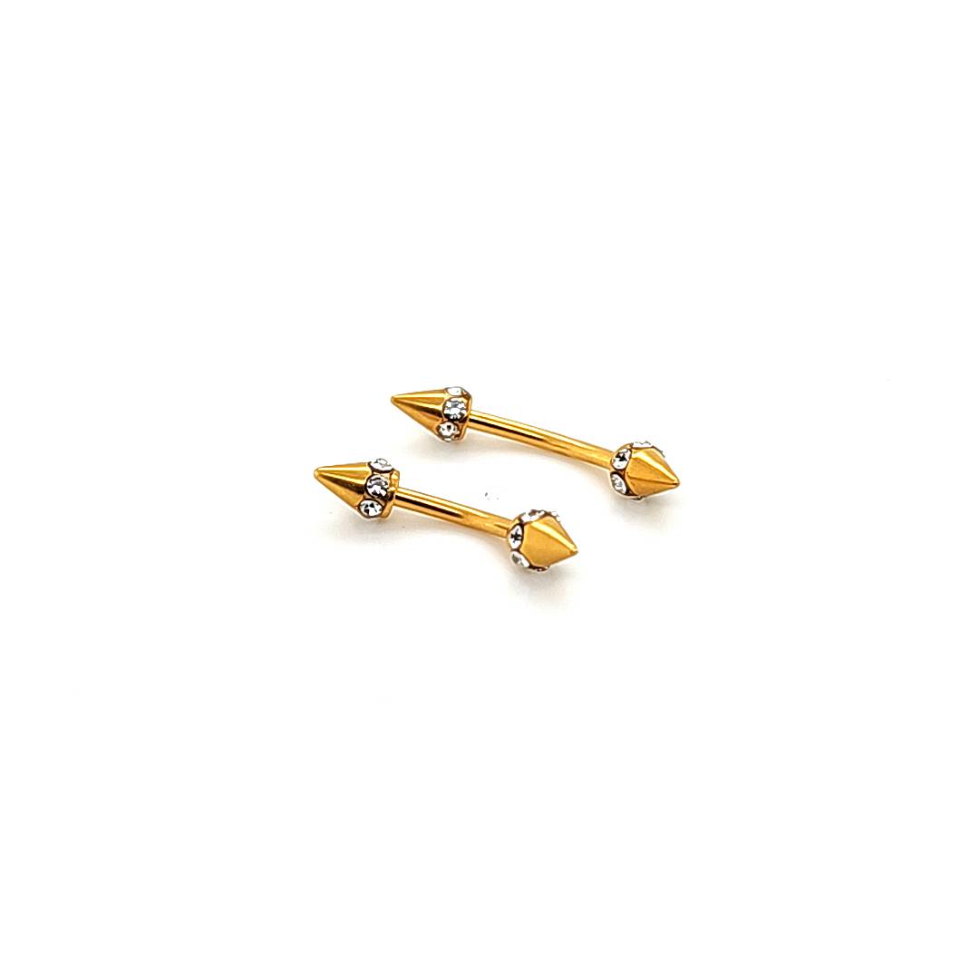 16G Eyebrow, Multi Stone Cone -Gold Steel