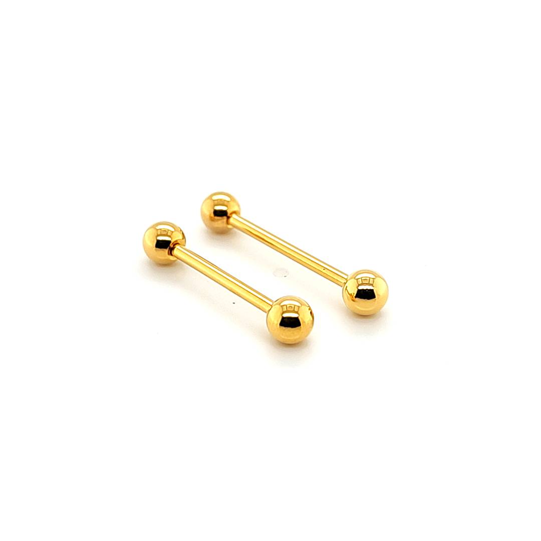 14G 5mm & 6mm Ball Barbell-Gold Steel