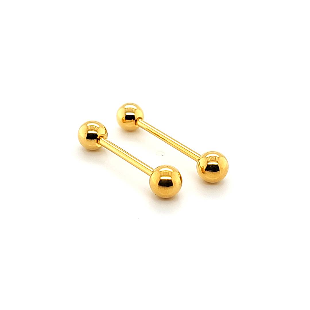 14G 5mm & 6mm Ball Barbell-Gold Steel