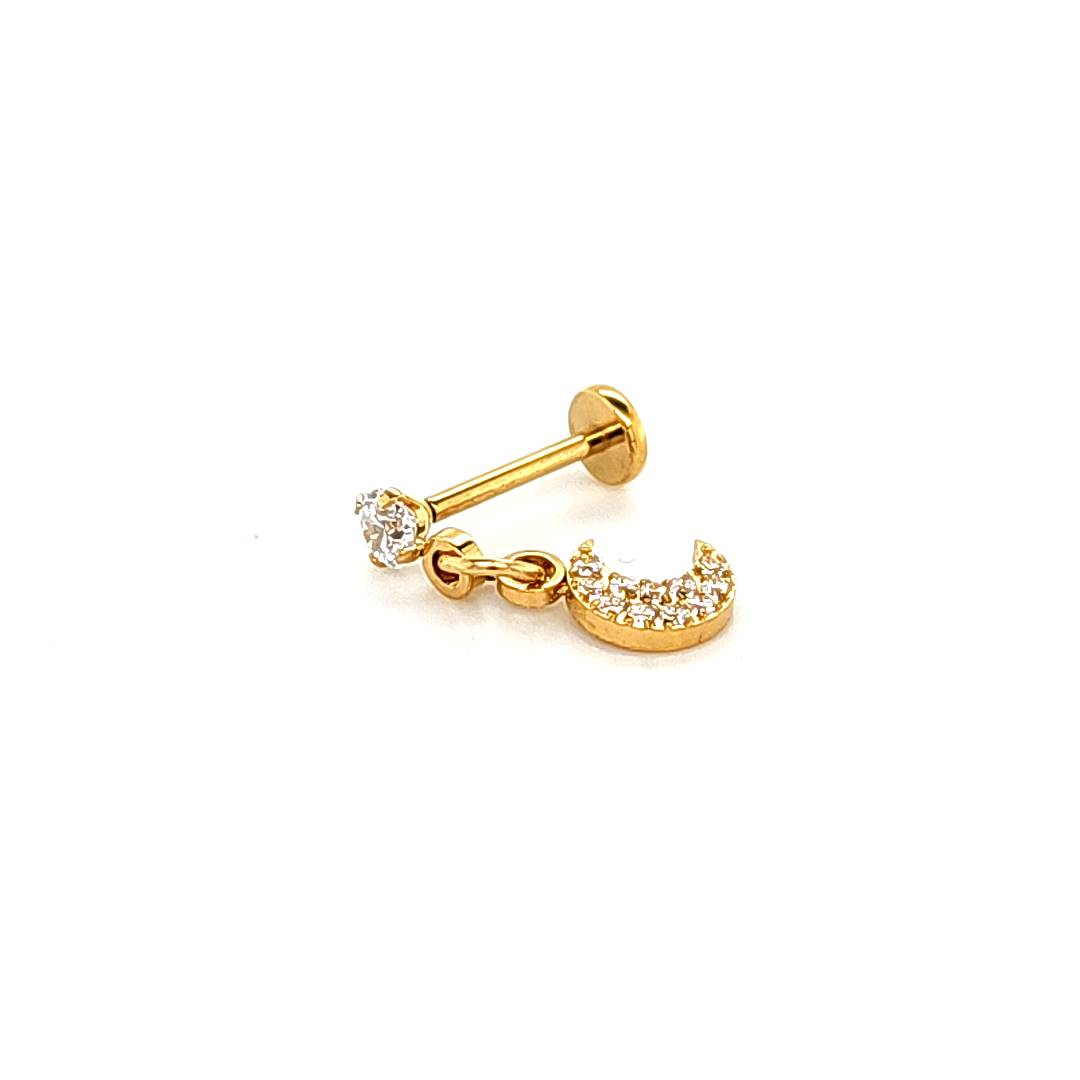 18G Labret- Moon CZ Dangle