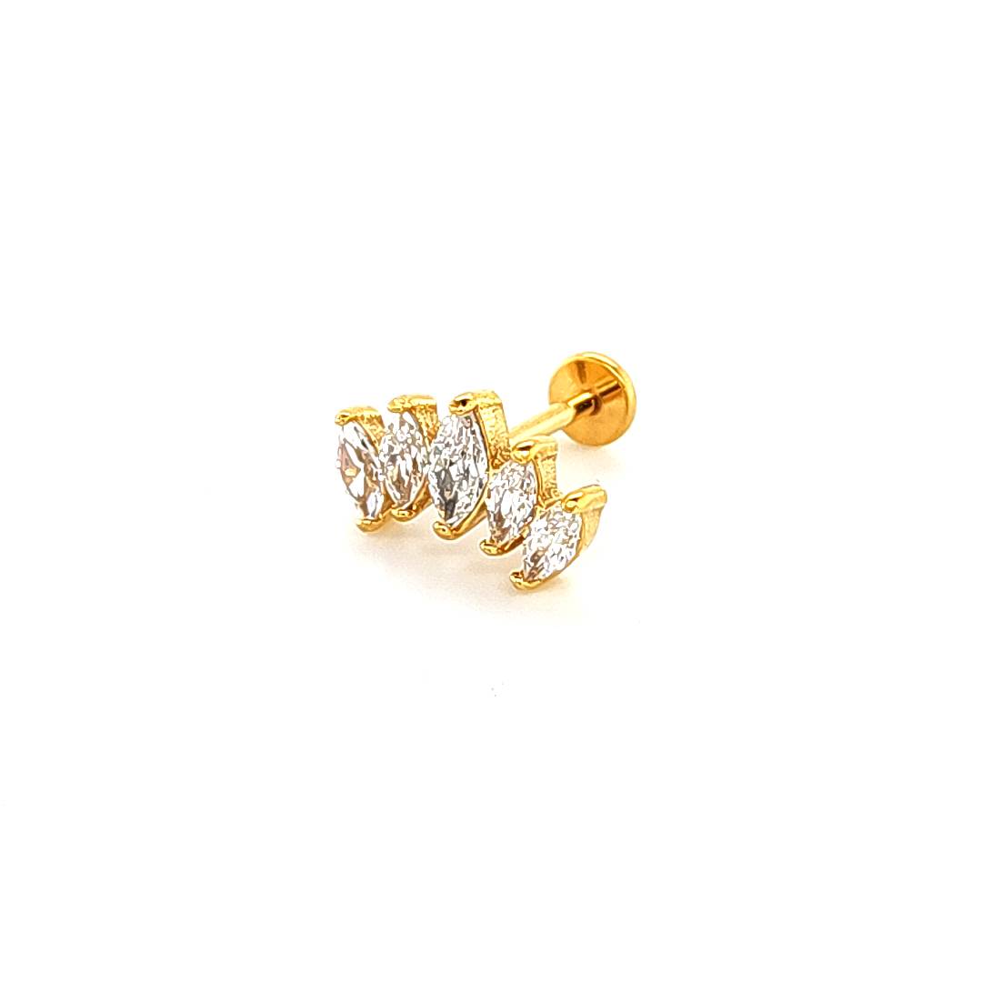 18G Labret- Casting CZ Crown - Gold Steel