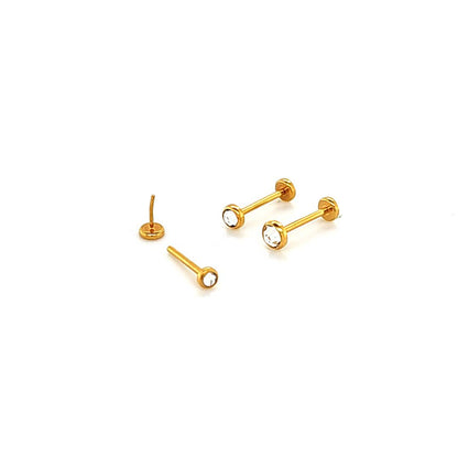 20G Back Push Labret, Big Flat Gem-Gold Steel