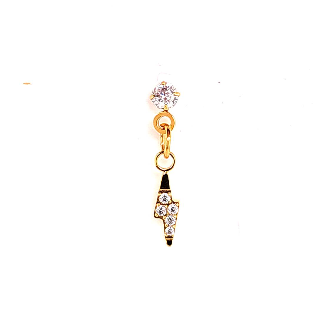 18G Labret- Casting CZ Lighting Bolt Dangle- Gold Steel