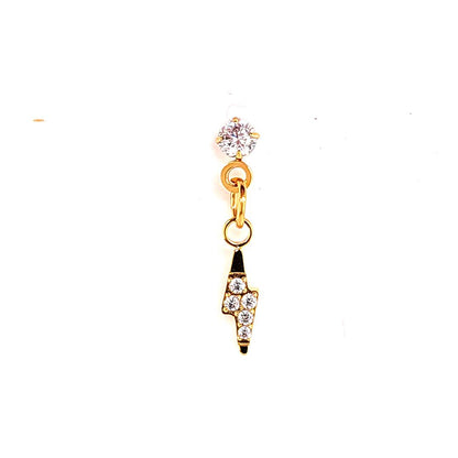 18G Labret- Casting CZ Lighting Bolt Dangle- Gold Steel