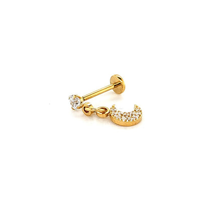 18G Labret- Casting CZ Moon- Gold Steel