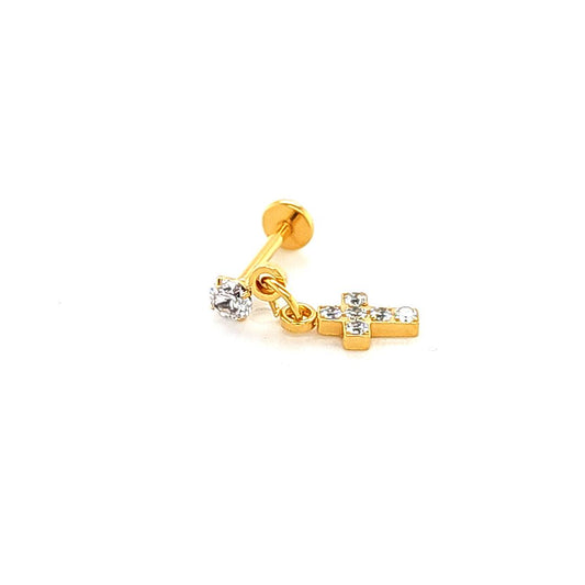 18G Labret- CZ Cross Dangle