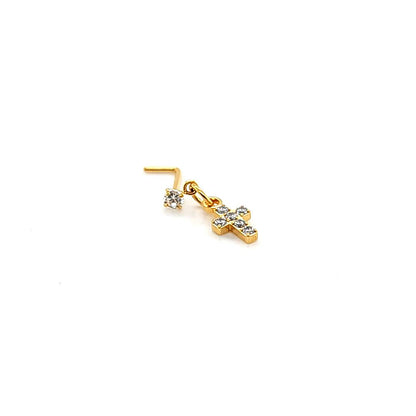 20G  L Shape Steel Casting Cross Dangle -Gold Steel