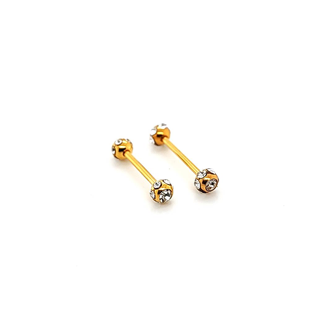 16G Nipple Barbell, Multi Gem-Gold Steel