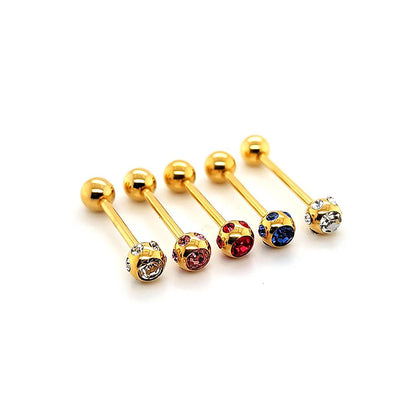 14G Multi Gem Barbell-Gold Steel