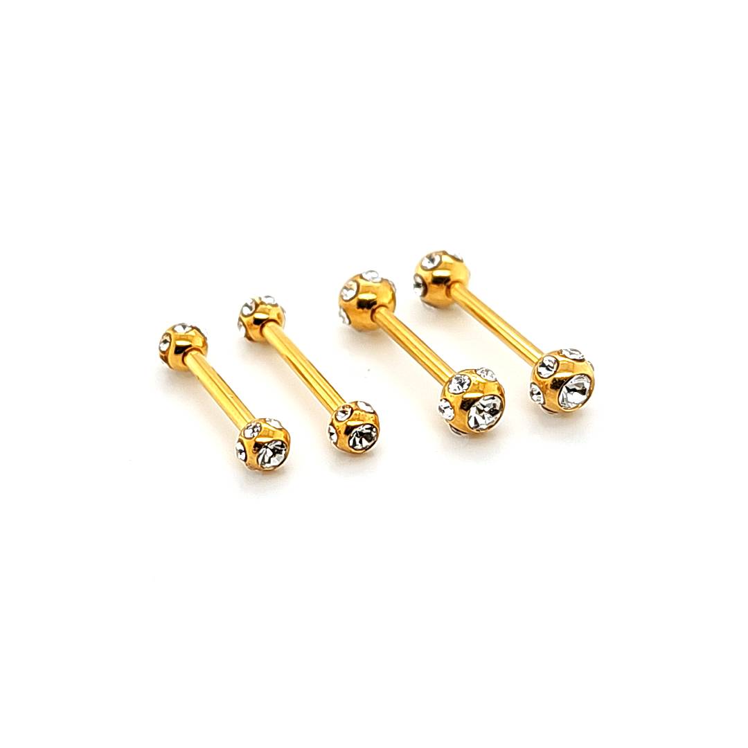 14G Nipple Barbell, Multi Gem-Gold Steel