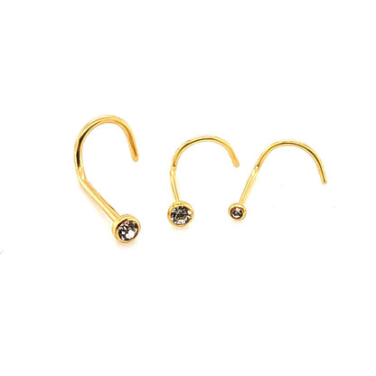 22G/20G Nose Screw, Jeweled -Gold Steel