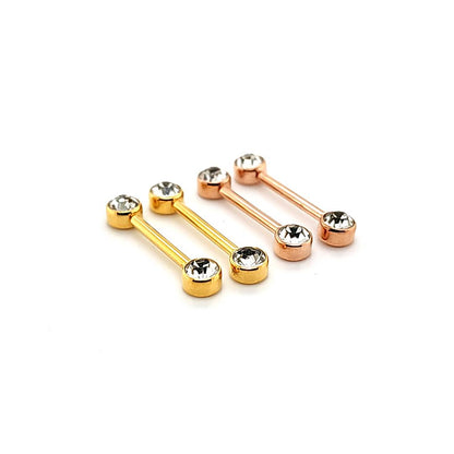 14G Nipple Barbell, Push Bezel Gem-Gold Steel