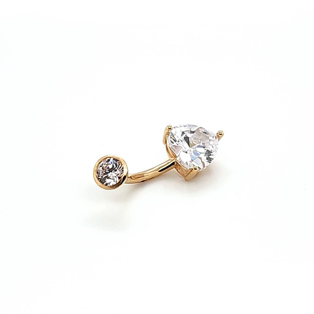 14K Gold- 14G Heart CZ Navel Ring