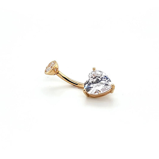 14K Gold- 14G Heart CZ Navel Ring