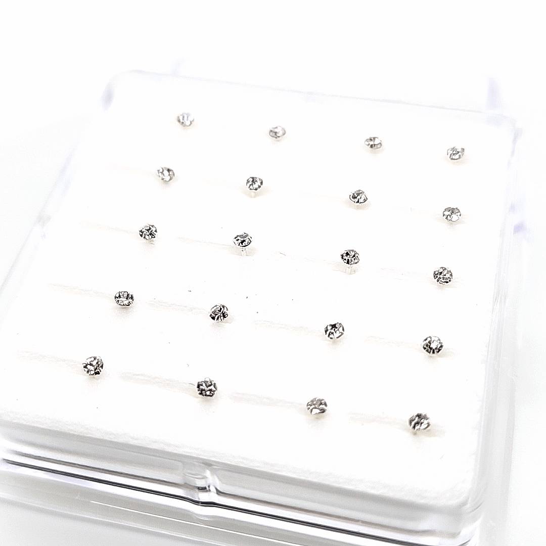 925.Sterling Silver- L-Shape CZ Set Nosestud, 20pc. Box