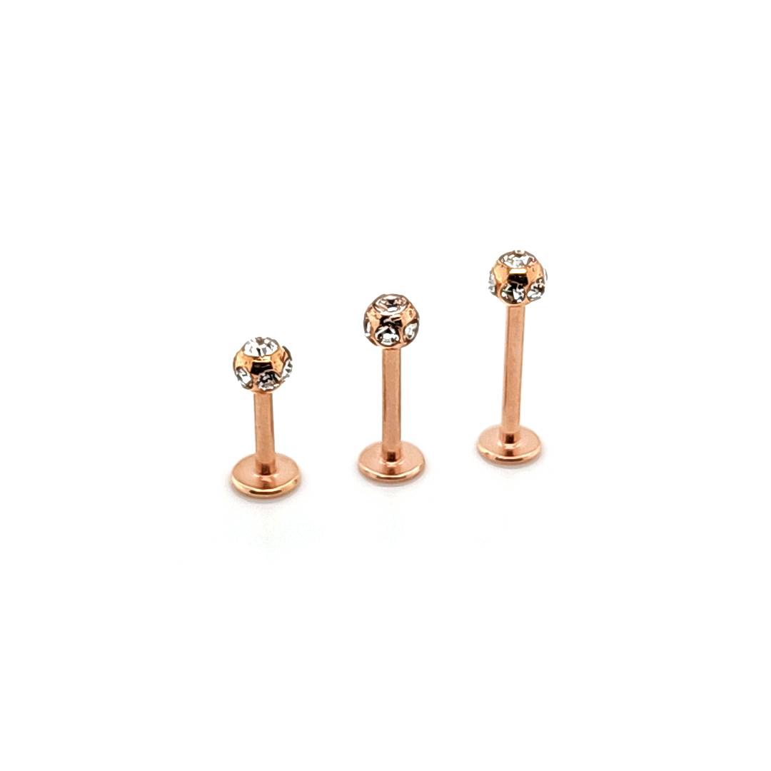 16G Labret, Multi Stone -Rose Gold Steel