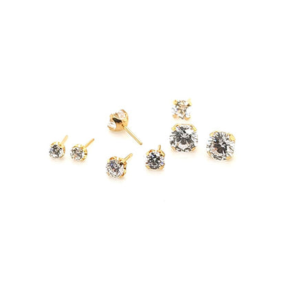 New Prong Set CZ W/ Push Pin - Gold Steel