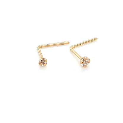 14K Gold- 22G Nose L-Shape CZ Set