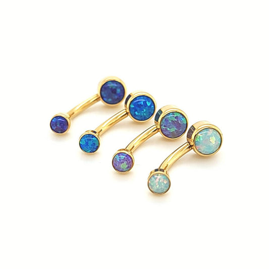 14G Mini Disc Opal Cabochon Belly- Gold Steel