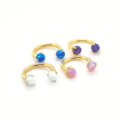 16G CBB Horseshoe, Opal Claw Set - Gold Steel