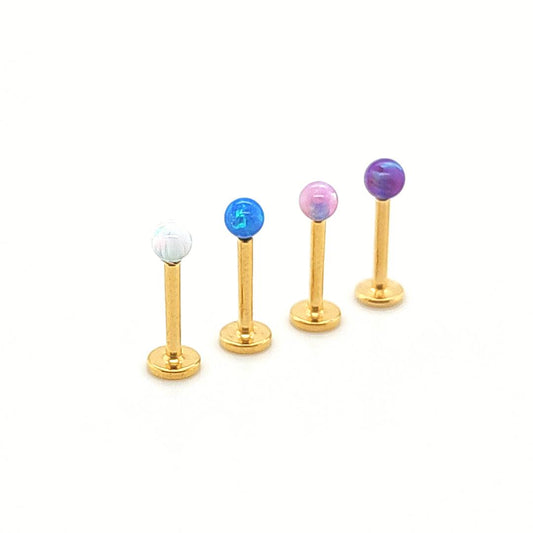 16G Labret, Opal Ball -Gold Steel