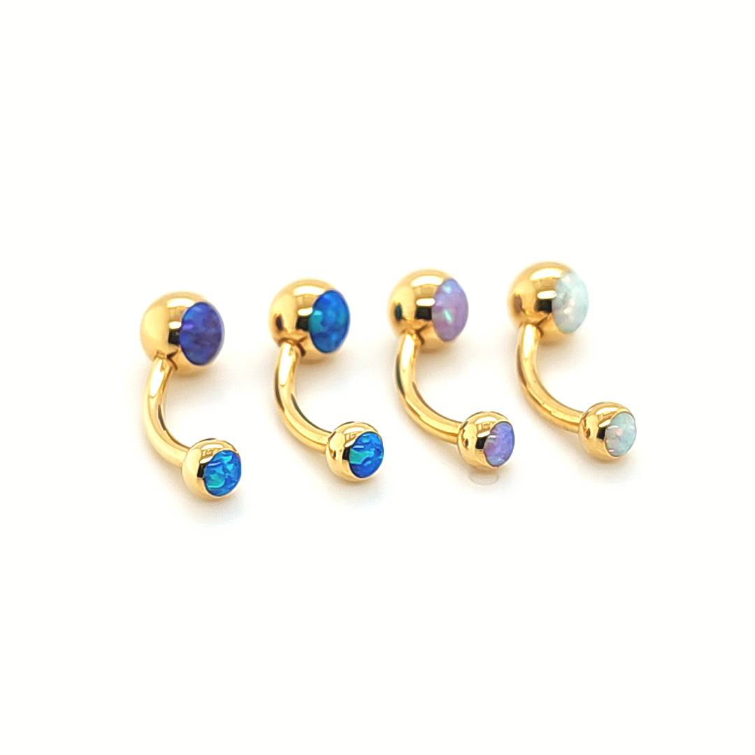 14G Mini Opal Cabochon Ball Belly - Gold Steel