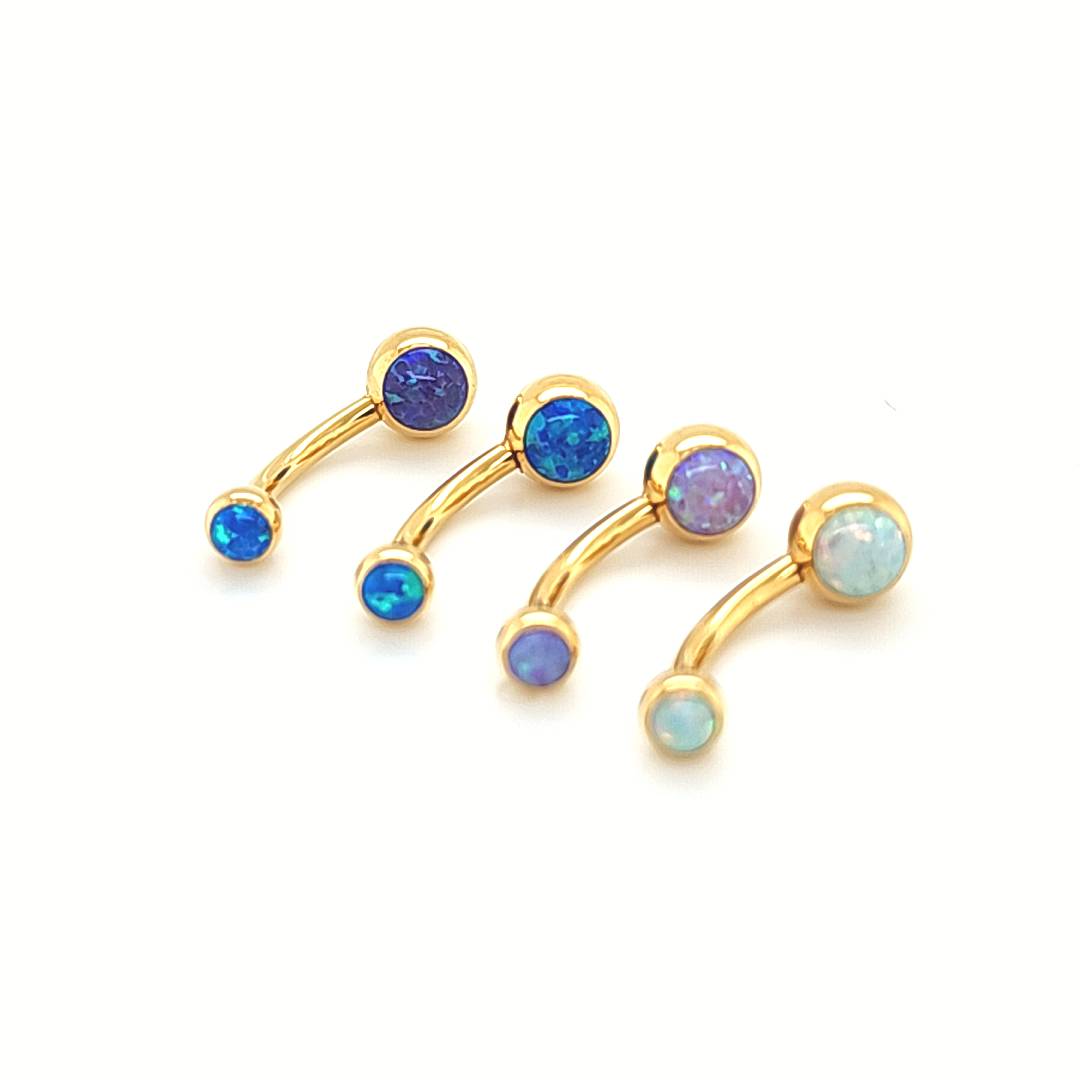 14G Mini Opal Cabochon Ball Belly - Gold Steel