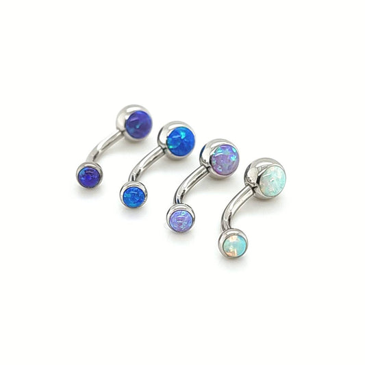 14G Mini Opal Cabochon Ball Belly - 316L S. Steel