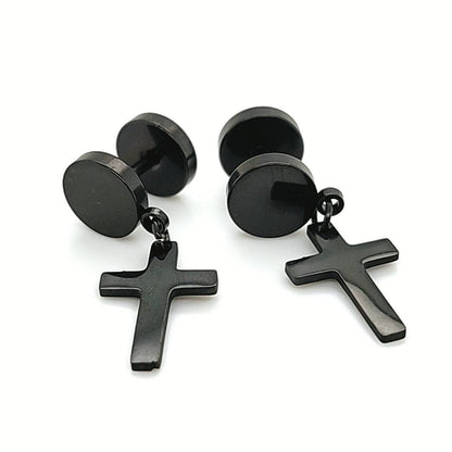 16G Fake Barbell, Cross Dangle-Black Steel