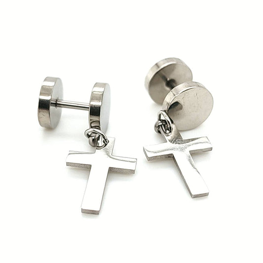 16G Fake Barbell Plain Cross Dangle-316L S. Steel