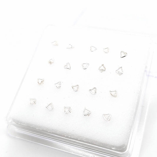 925.Sterling Silver- Plain Heart Nose Stud, 20pc. Box