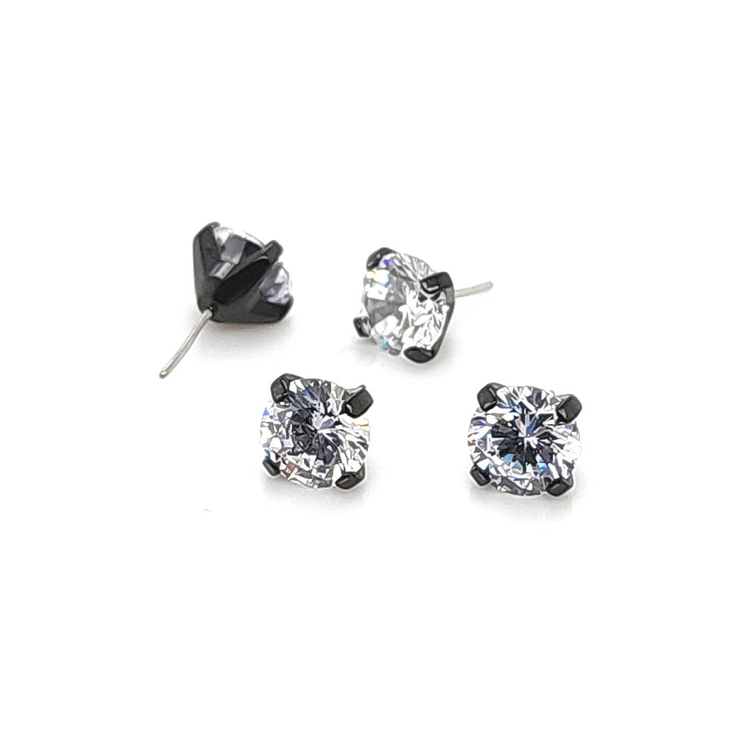 Prong Set CZ 5mm W/ Push Pin - Black Steel