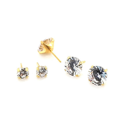 Prong Set CZ W/ Push Pin - Gold Steel