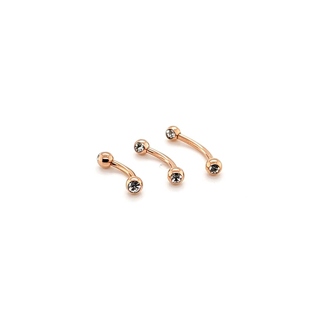 16G Eyebrow, Jeweled- Rose Gold Steel