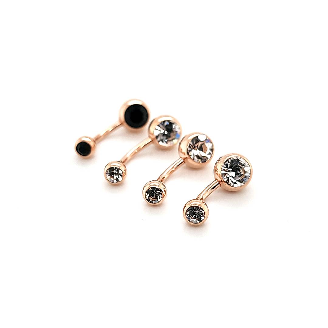 14G Belly Double Jeweled -Rosegold Steel