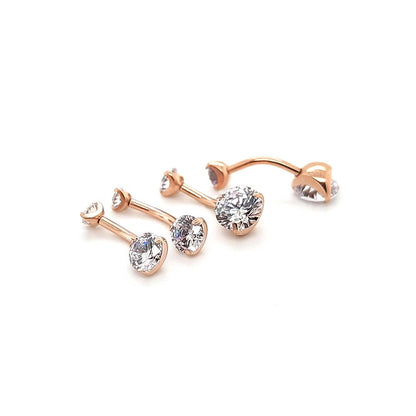 14G Belly CZ Prong Set-Rosegold Steel