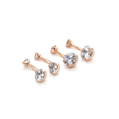 14G Belly CZ Prong Set-Rosegold Steel