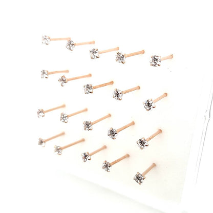 22G/20G Nose Stud, CZ Prong Set Fishtail-Rosegold Steel