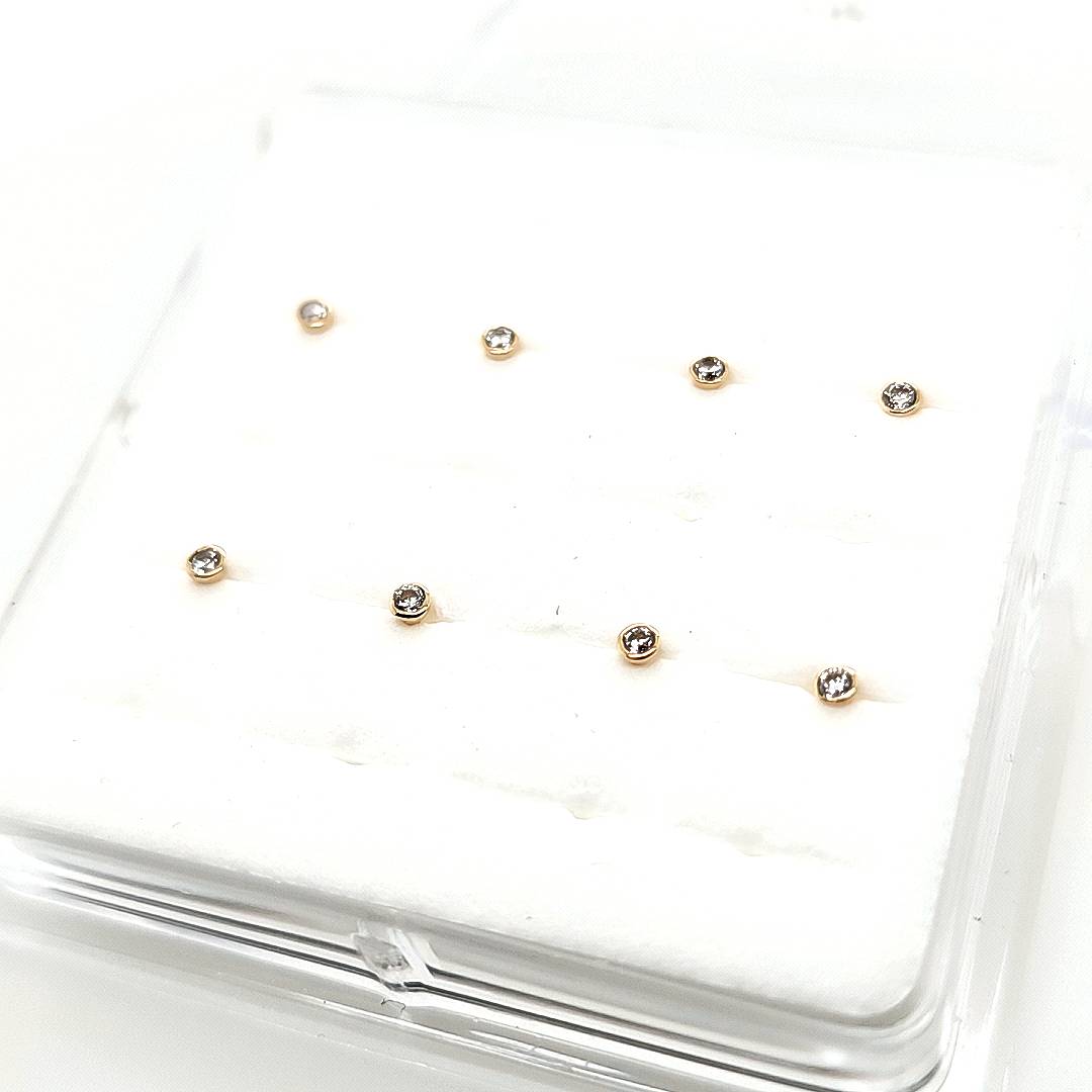 14K Gold- 22G Nose Screw Bezel CZ Set