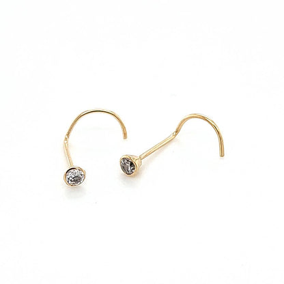 14K Gold- 22G Nose Screw Bezel CZ Set