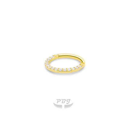 14K Gold-16G Hinged Segment, Front Set CZ