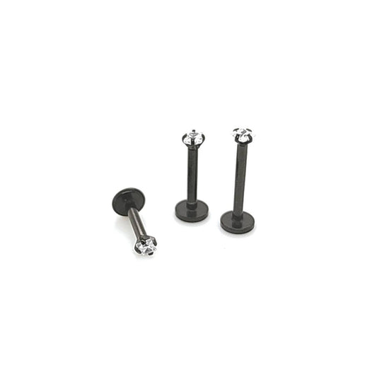 16G Labret, Square CZ Set-Black Steel