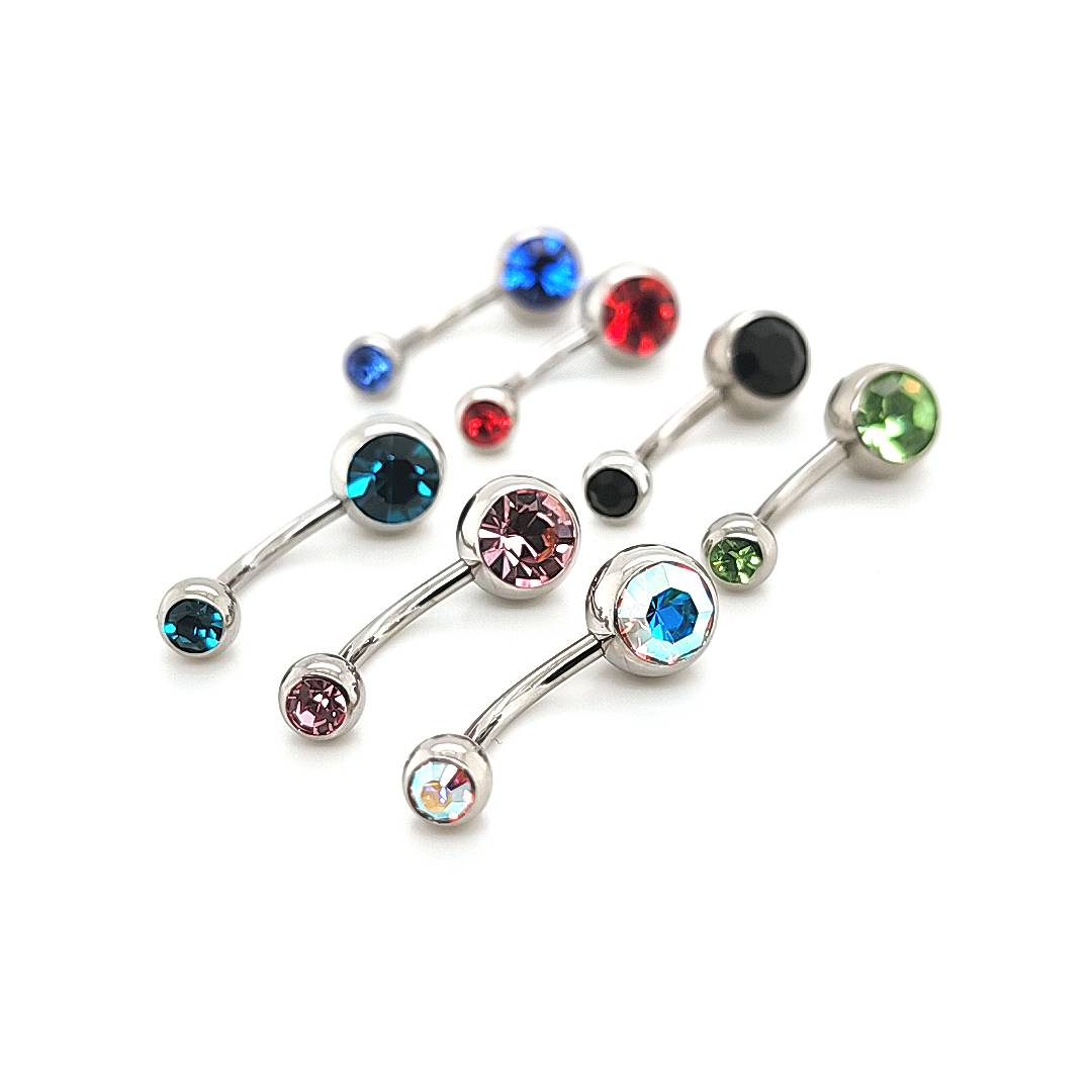 14G-7/16" Color Jeweled Belly-316L S. Steel