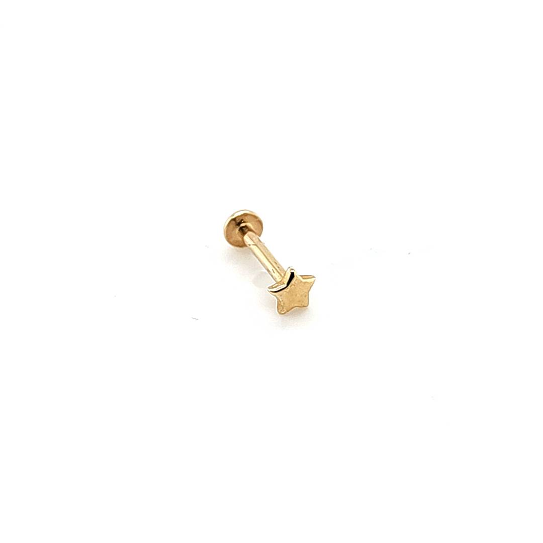 14K Gold- 18g Plain Convex Star Labret