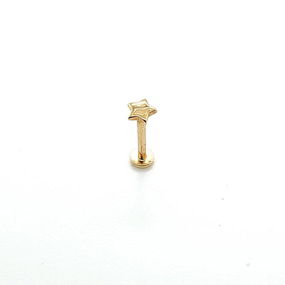 14K Gold- 18g Plain Convex Star Labret