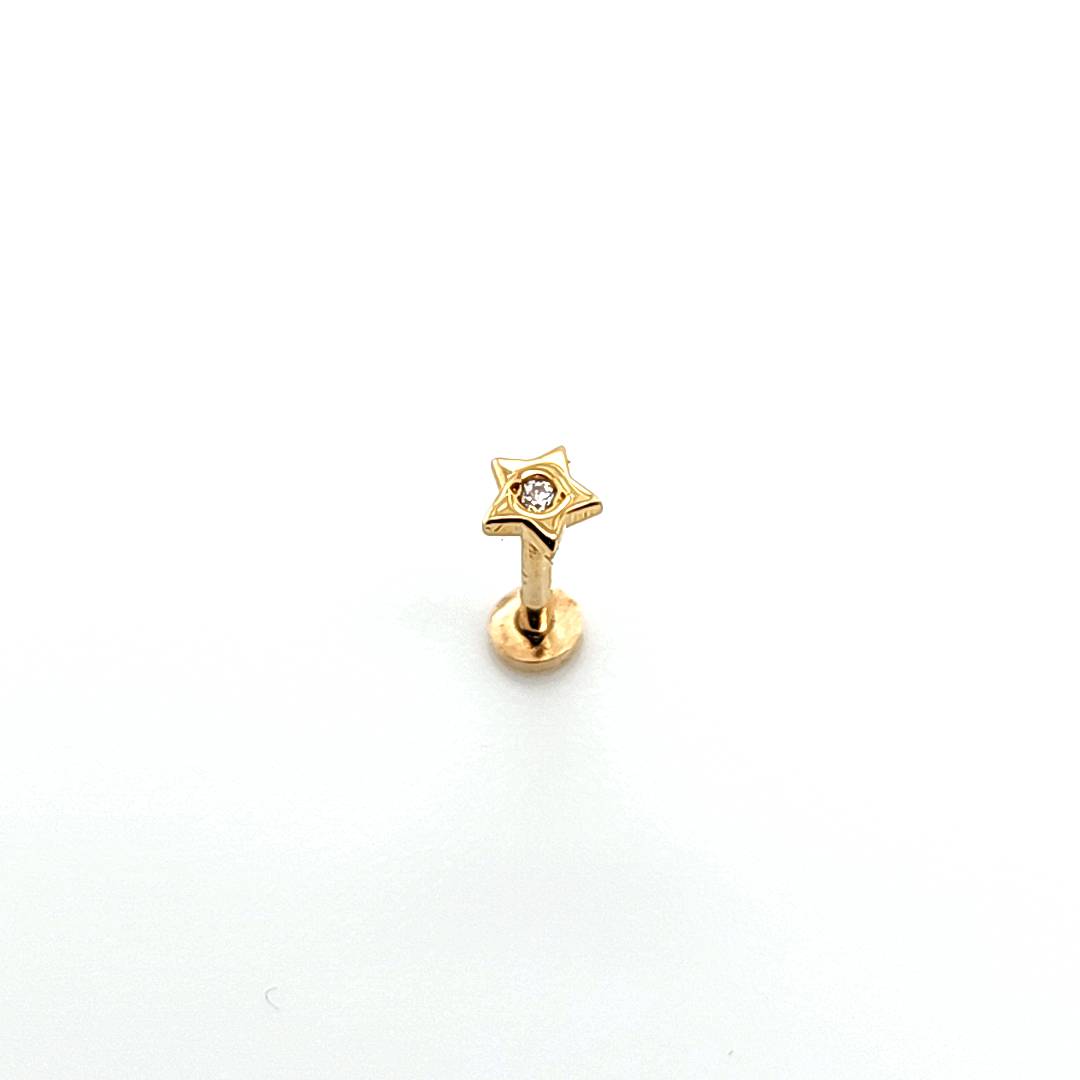 14K Gold- 18g Mini Star w/CZ Labret