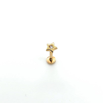 14K Gold- 18g Mini Star w/CZ Labret